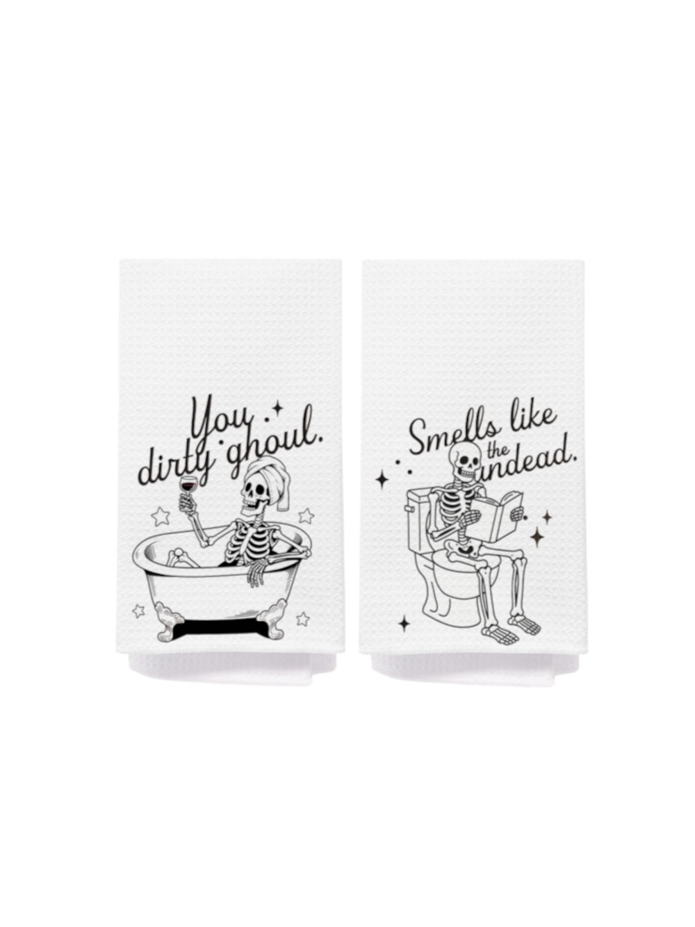 Halloween Skeleton Bath Towels - White Two Pack